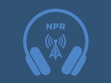 The NPR logo with headphones around it