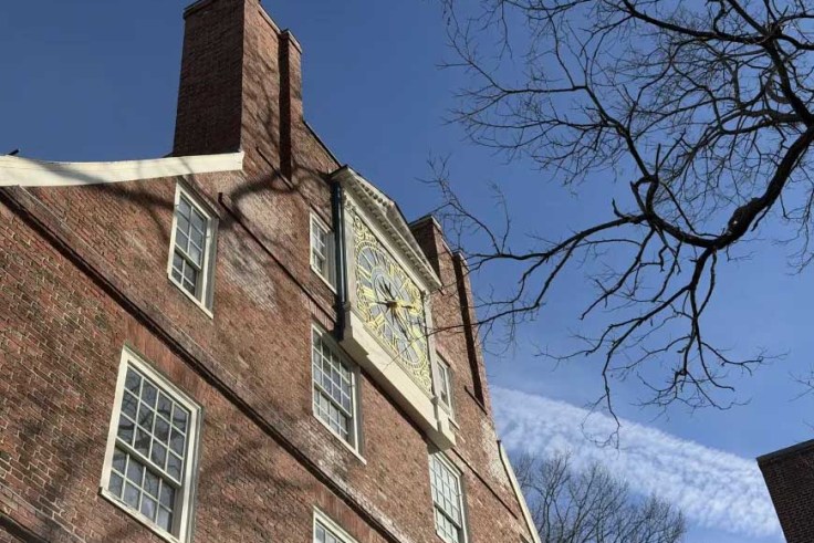 Brick building against a blue sky.