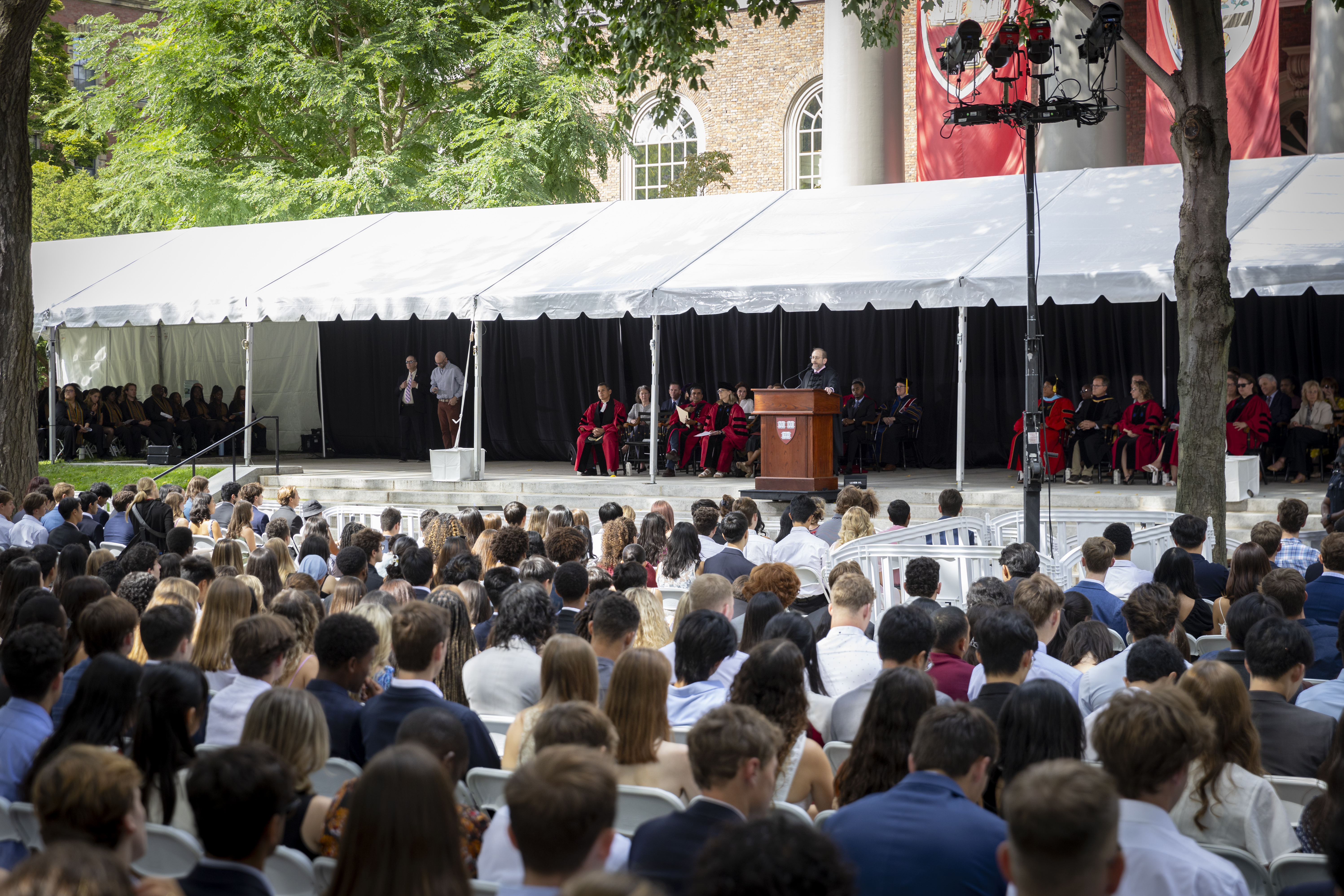 Alan Garber talking to the crowd at Convocation