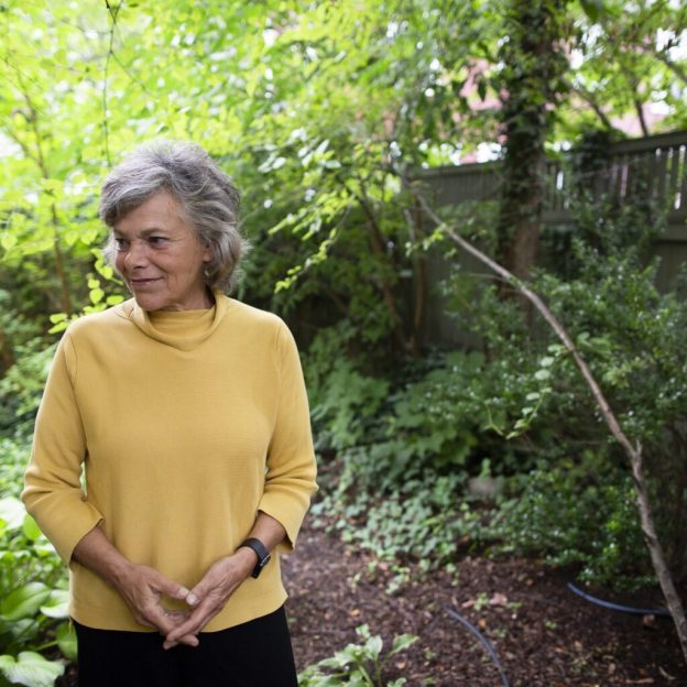 Ellen Langer in her backyard