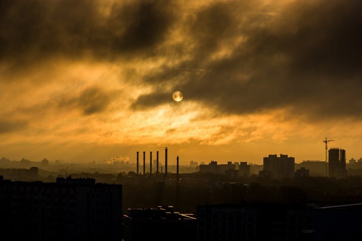 A city with smog and chimneys