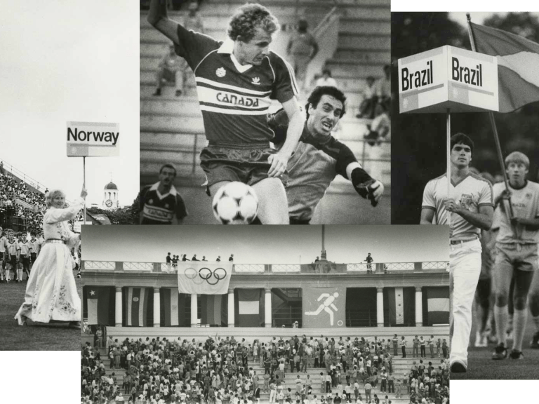 A collage of photos from when Harvard hosted and Olympics event