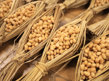 Soybeans cradled in straw bowls