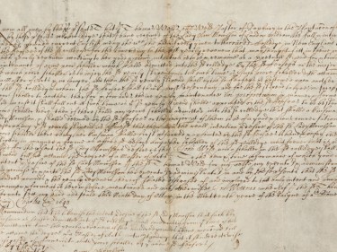 A parchment dated May 9, 1643, noting Anne Radcliffe’s donation