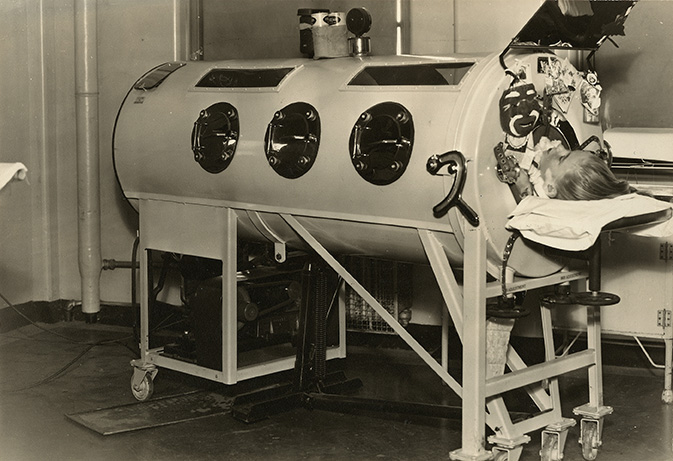 A person in an iron lung