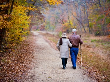 An older couple walking