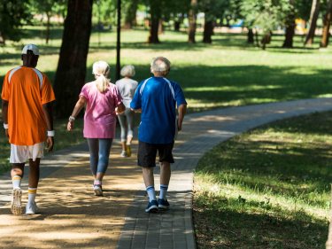 Older people walking in a park