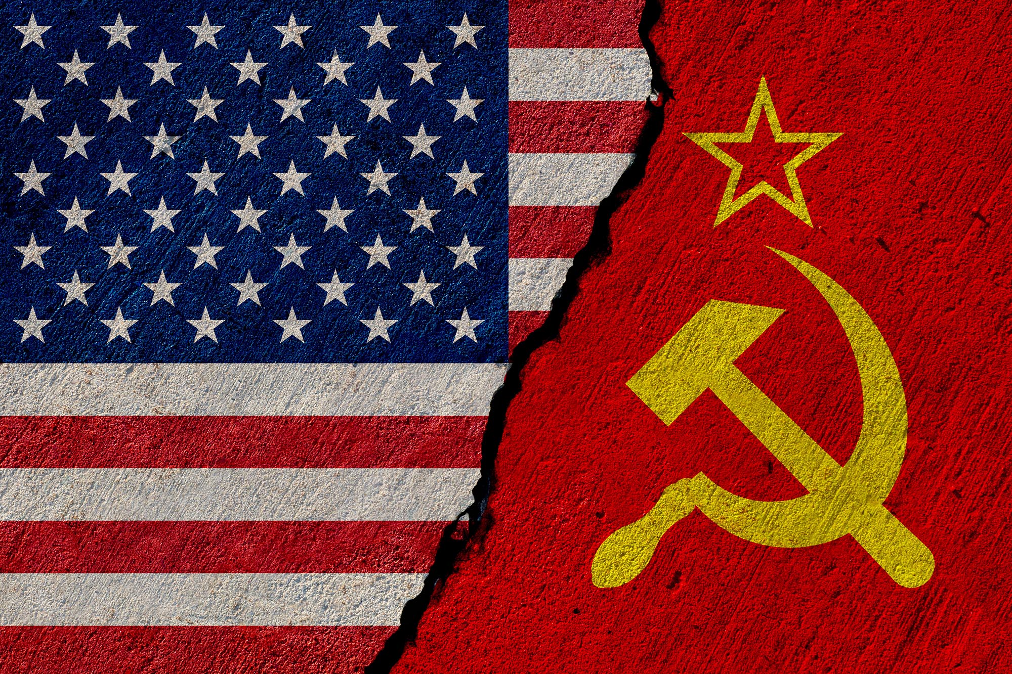 A US flag and a USSR flag on top of each other